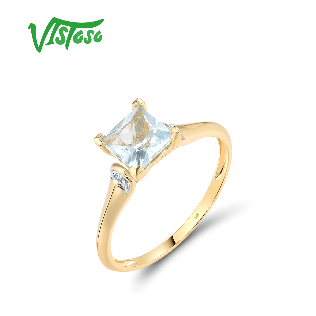 

VISTOSO Real 14K 585 Yellow Gold Ring For Women Sparkling Diamond Square Blue Sky Topaz Elegant Wedding Gifts Fine Jewelry