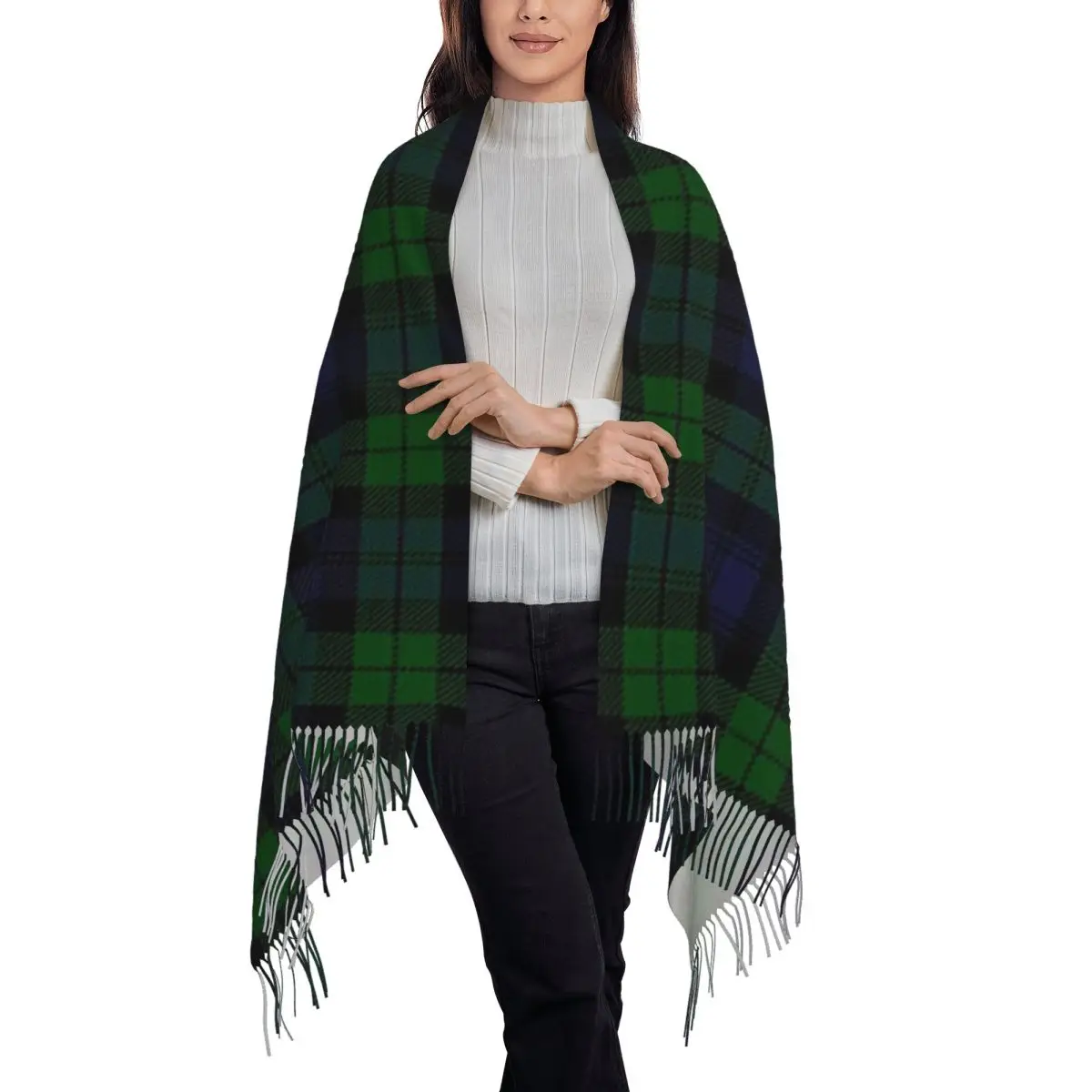 Black Watch Tartan Plaid Scarf Tassel Scarves Women Soft Warm Shawls and Wraps Long Fall Winter Shawl Wrap