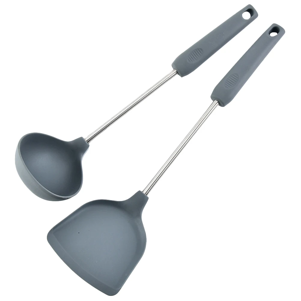 

2 pcs Silicone Spatula Kitchen Utensils Stainless Steel Baking Tools Cooking Set Practical Non Scratch Pan Friendly