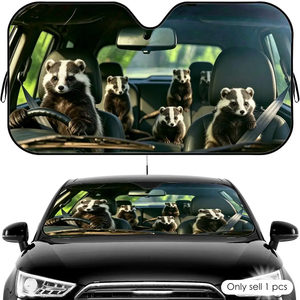Animal Opossum Driving Sun Visor Foldable Universal Car Windshield Sun Shade UV Protection Heat Insulation Foldable Cover
