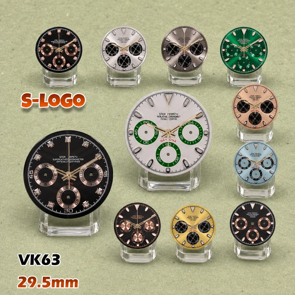 NG VK63 Dial S Logo 29.5mm New Panda Eye Dial Suitable for VK63 Movement Green Luminous Watch Modification Accessories
