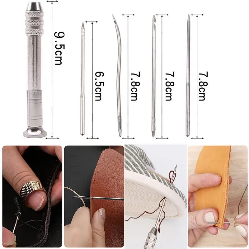 Leather Sewing Kit DIY Leather Sewing Awl Needle With Copper Handle Set Leather Canvas Tent Shoes Repairing Tool W/Nylon Thread