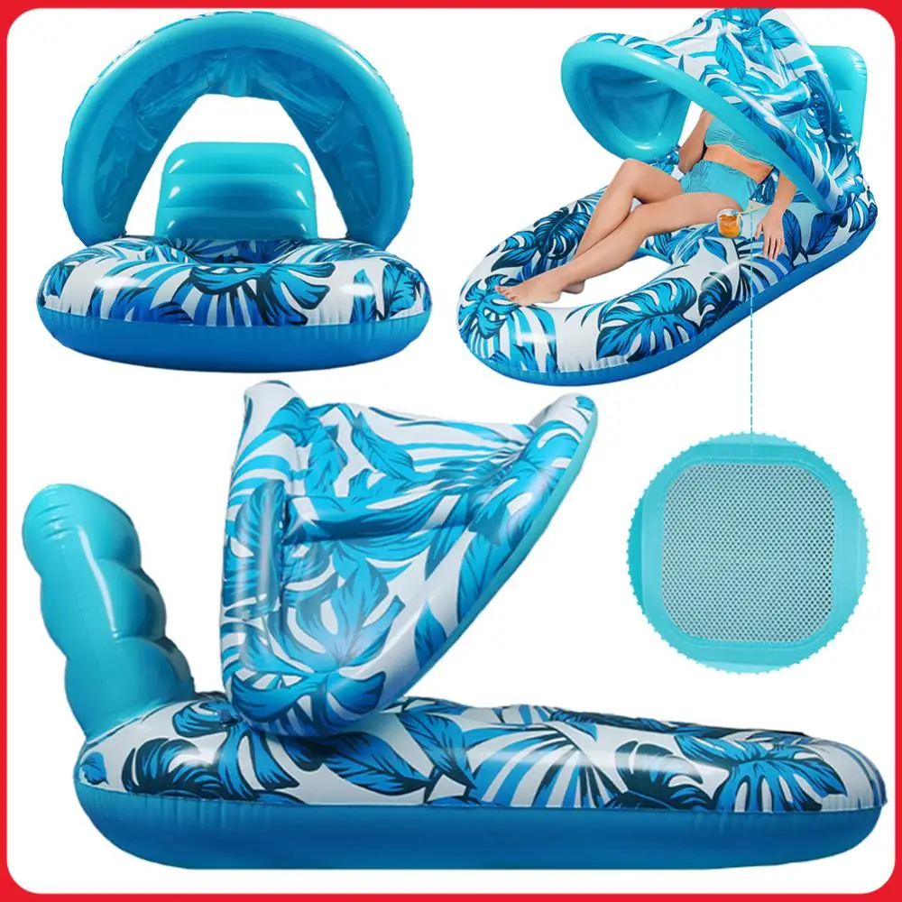 

Hammock Recliner Chair with Sunshade Inflatable Water Sleeping Bed PVC Floating Lounger Air Mattress Outdoor Swimming