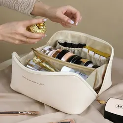 Borsa cosmetica da viaggio in pelle di grande capacità custodia per trucco portatile da donna borsa da toilette multifunzionale impermeabile per Organizer