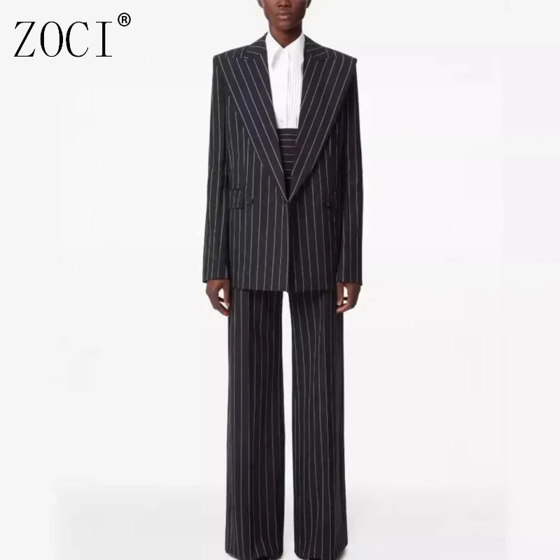 

ZOCI Double Breasted Women's Striped Blazers Lapel Suit Jackets Long Sleeve Female Office Lady Notched Collar Coats 2025 New