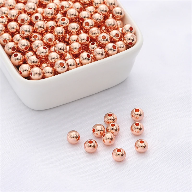 50-100pcs 2-6mm 14/18K Gold Silver Plated Brass Round Ball Loose Spacer Beads For DIY Bracelet Necklace Making Jewelry Accessory