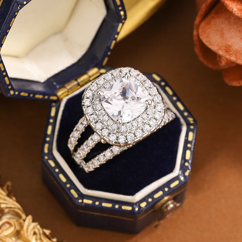 

Кольцо Full Eternity Band 925, посеребренное квадратное обручальное кольцо с кубическим цирконием для женщин, подарок на день рождения, ювелирные изделия