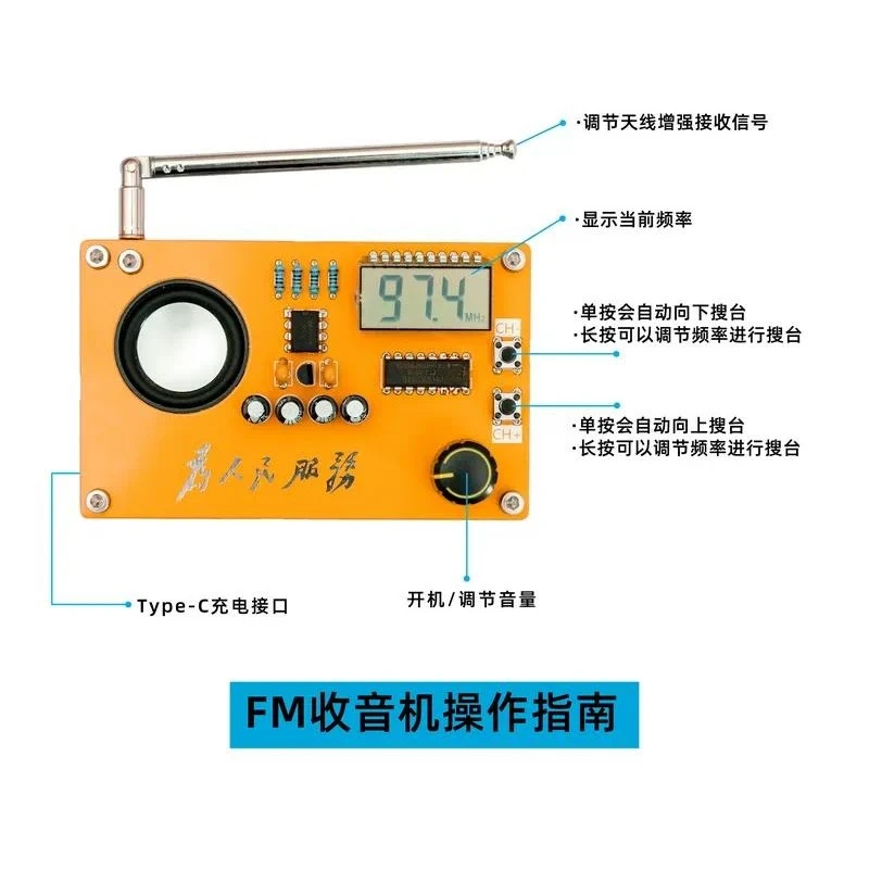 Open Source FM Radio Kit Electronic DIY Maker Course Design Assignments Welding Exercises TypeC Charge