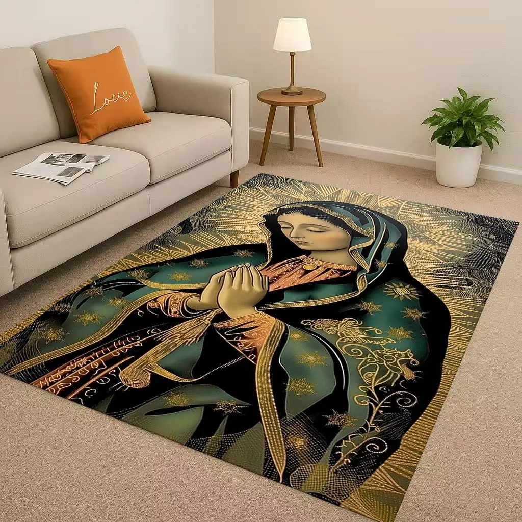 

Classic Jesus Virgin Mary Art Living Room Non-Slip Area Rug Soft Carpet for Bedroom Playroom Sofa,Easy Clean Home Decor Doormat