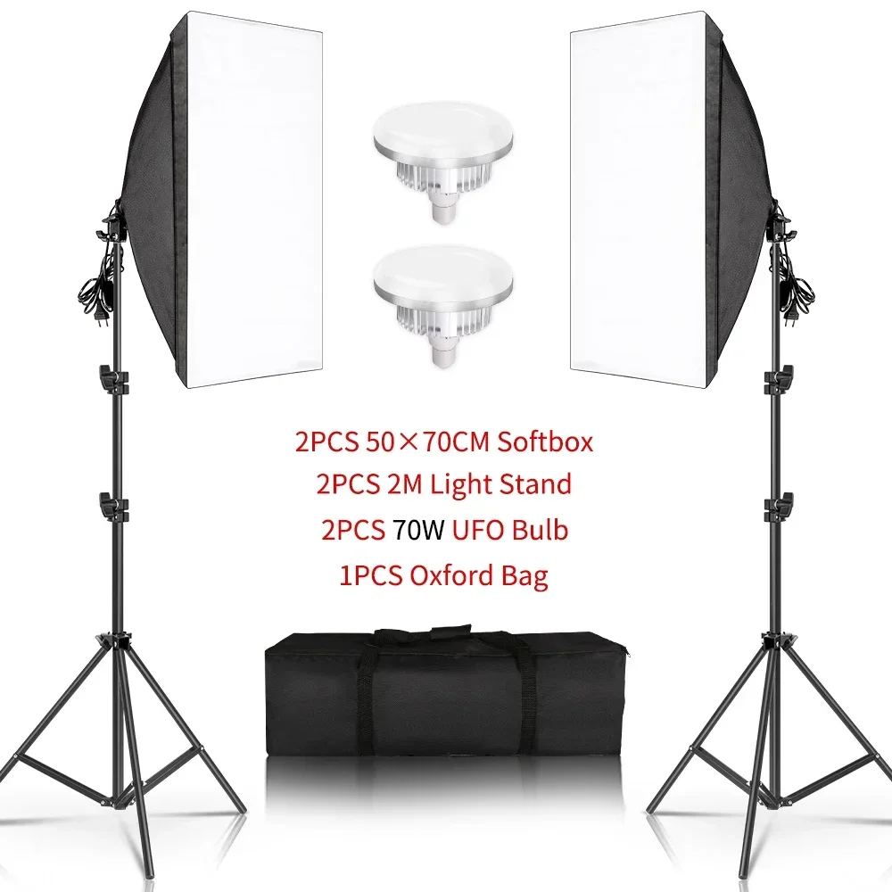 SH 1-3 Stück Fotografie 50x70CM Softbox Beleuchtungssets Professionelles Lichtsystem mit E27 Fotografischen Glühbirnen Fotostudio