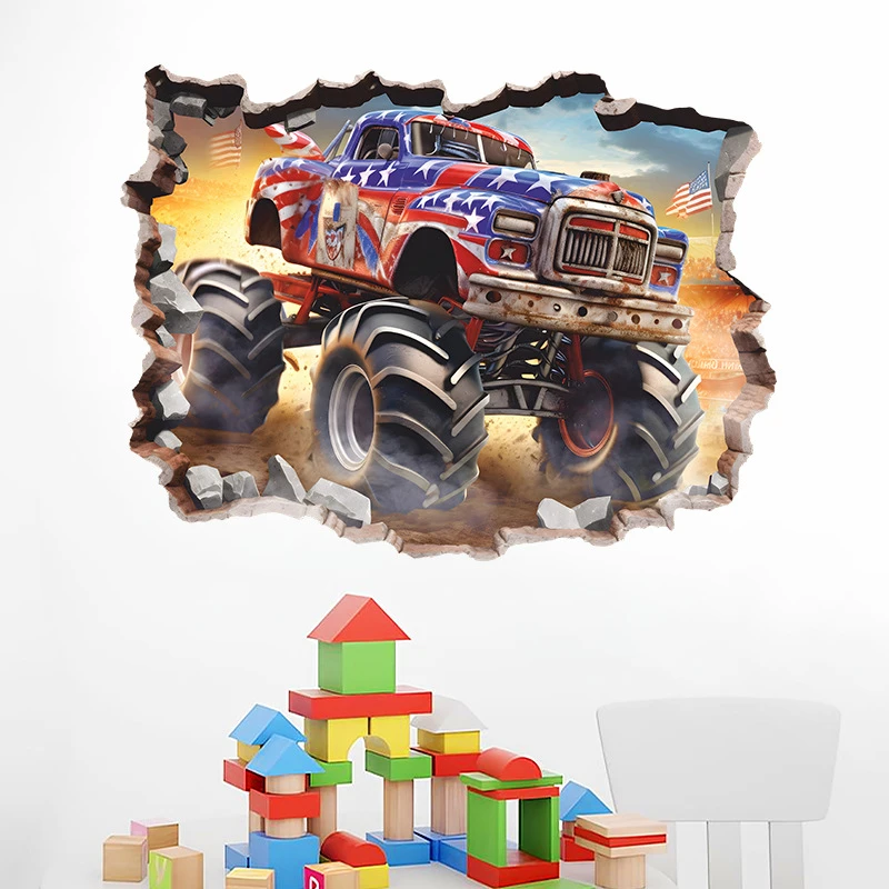 الكرتون على الطرق الوعرة مركبة ثلاثية الأبعاد الجدار ملصق S للأطفال غرفة نوم المنزل البلاستيكية ديكور الكرتون فيلم جدارية ملصقات فنية