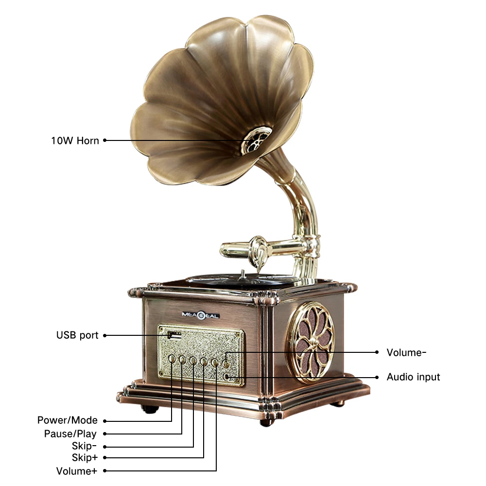 الكل في واحد مشغل تسجيلات الفينيل للموسيقى المزدوجة BT اللاسلكية، جراموفونات عتيقة للبيع