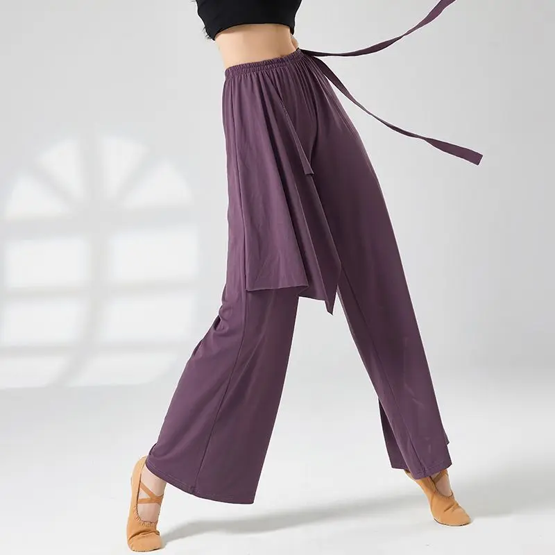 Pantalones de baile de pierna ancha para mujer, ropa de práctica de baile moderno, pantalones delgados, cintura alta, cintura elástica, ropa suelta