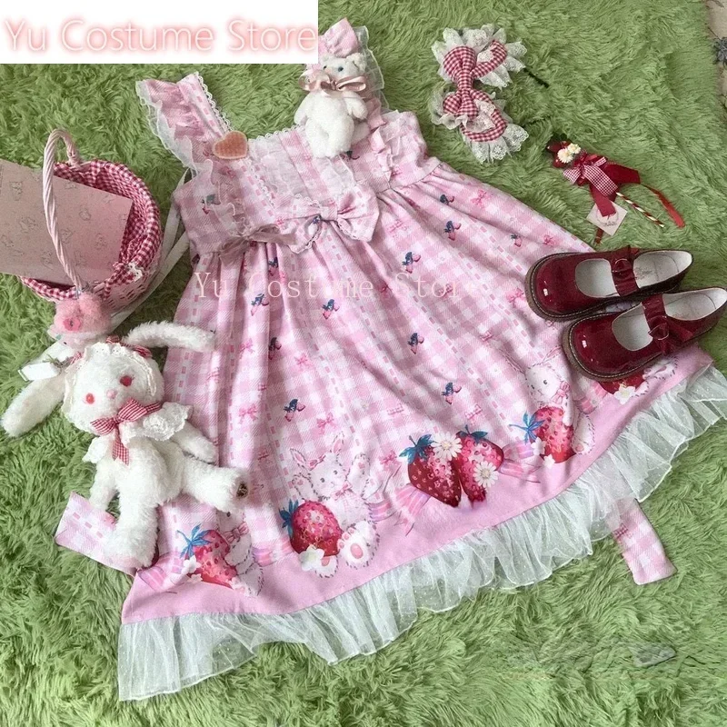 

Yu Costume Japanese Lolita Dress Girls Strawberry Bunny Jsk Dresses Women Harajuku Sleeveless Cute 2025 Cosplay Vestido