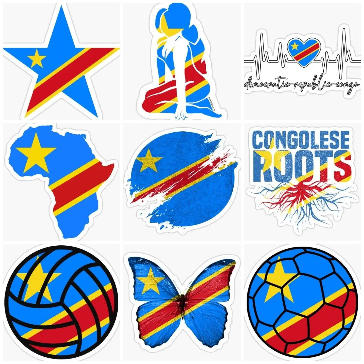 

Congolese Flag Map Love Sticker Bumper Wall Room Truck Window Car Moto Bicycle Van Glass Helmet Racing Camper Off-road PVC Decal