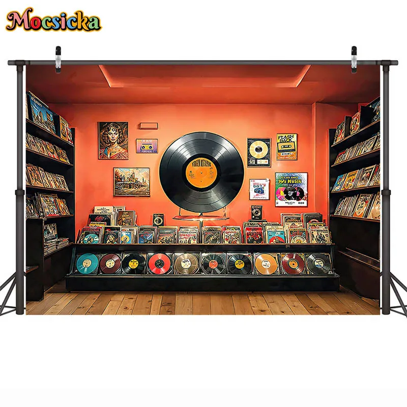 خلفيات غرفة إحياء الفينيل للتصوير الفوتوغرافي ، أرضية خشبية ، سجلات ، متجر ، أطفال ، كبار ، صورة ، خلفيات صور ، مستلزمات استوديو