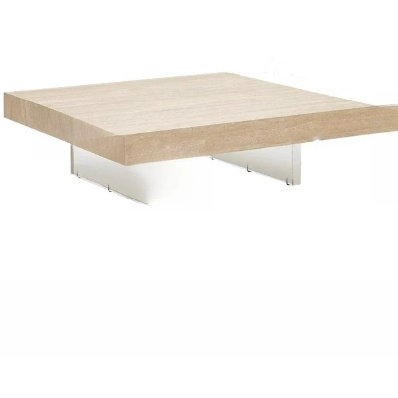 wabi-sabi wind, travertine rock slab coffee table, household living room, French acrylic suspension