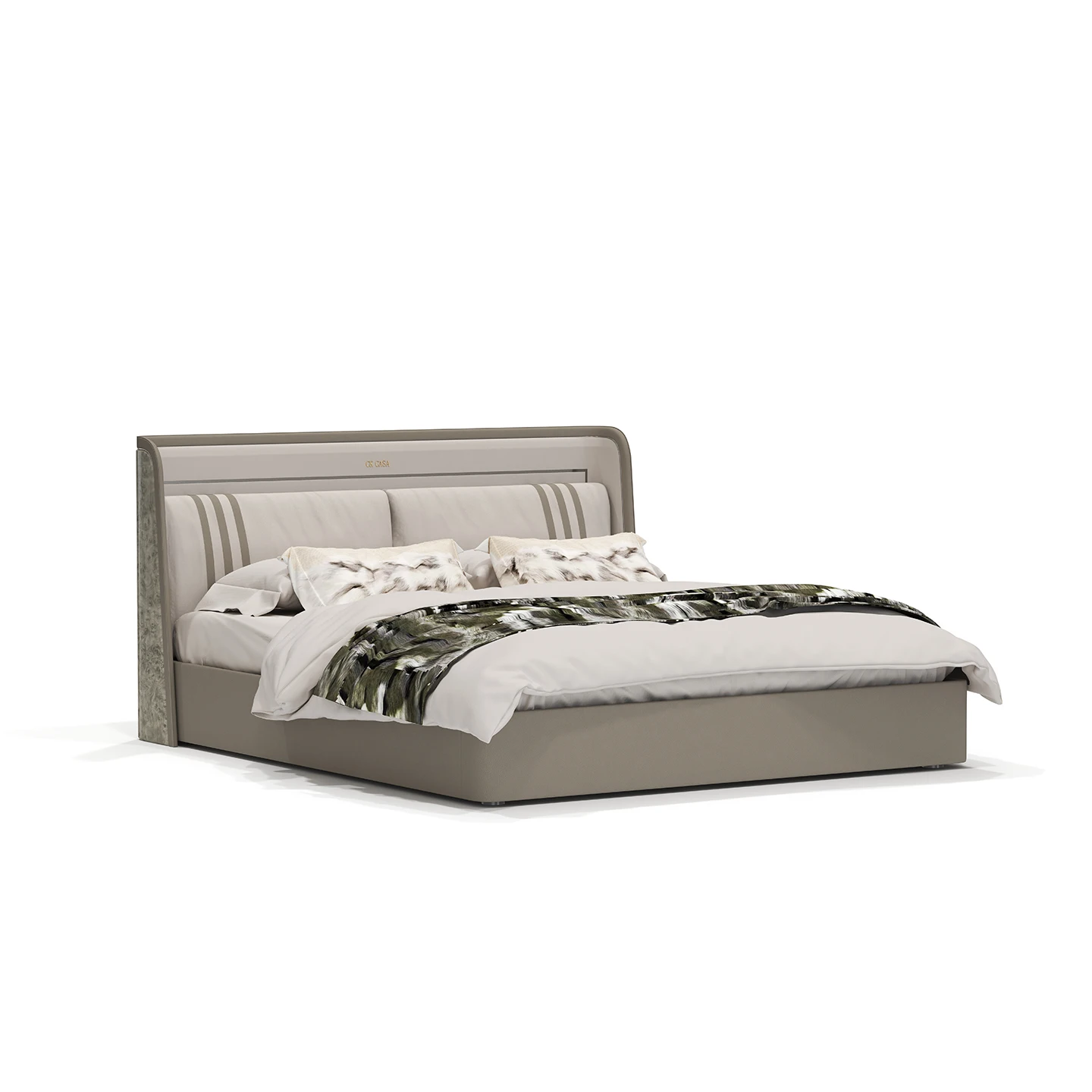 

Italian light luxury, high-end leather bed, modern villa large flat floor, mansion master bedroom double bed