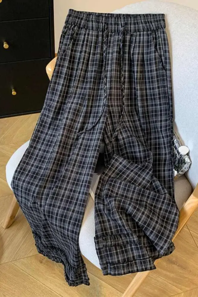 Pantalon plissé en soie glacée pour femmes, pantalon d'été fin, sensation paresseuse, défilement décontracté, loisirs, drapé, Protection solaire, jambes larges