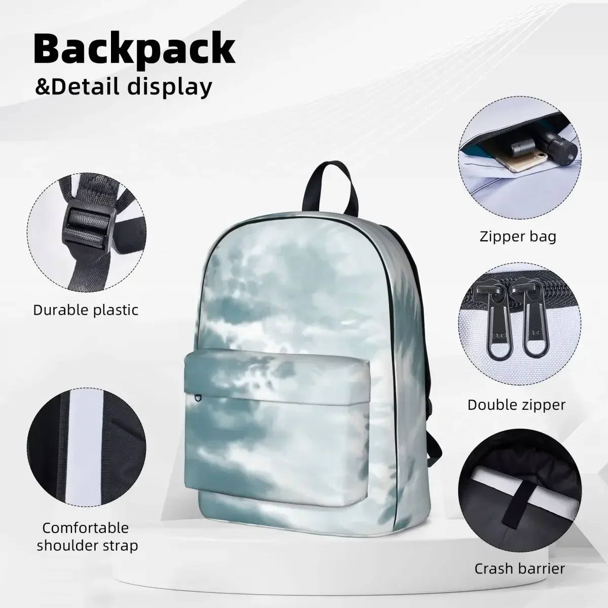 Trendy Teal Swirl Tie Dye Pattern Woman Backpacks Boys Girls Bookbag Fashion Students School Bags Travel Rucksack Shoulder Bag