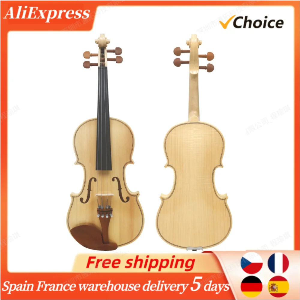 4/4 Violin Spruce Top Maple Craft Tiger Stripe Ebony Parts Handcrafted 4/4 Violin with Spruce Top for Beginners Professionals