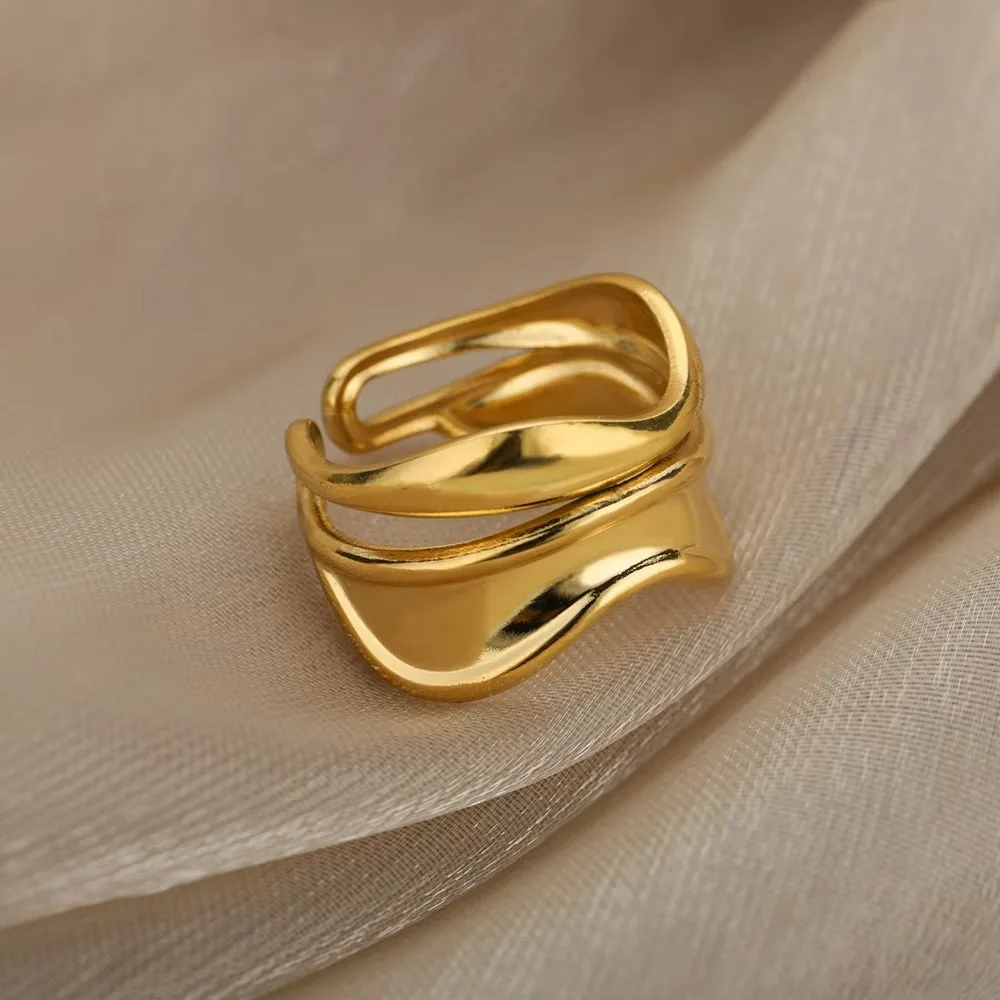 Minimalist Line Stainless Steel Open Rings For Women Gold Color Wedding Aesthetic Ring Designer Jewelry Accessories BFF anillo image 4