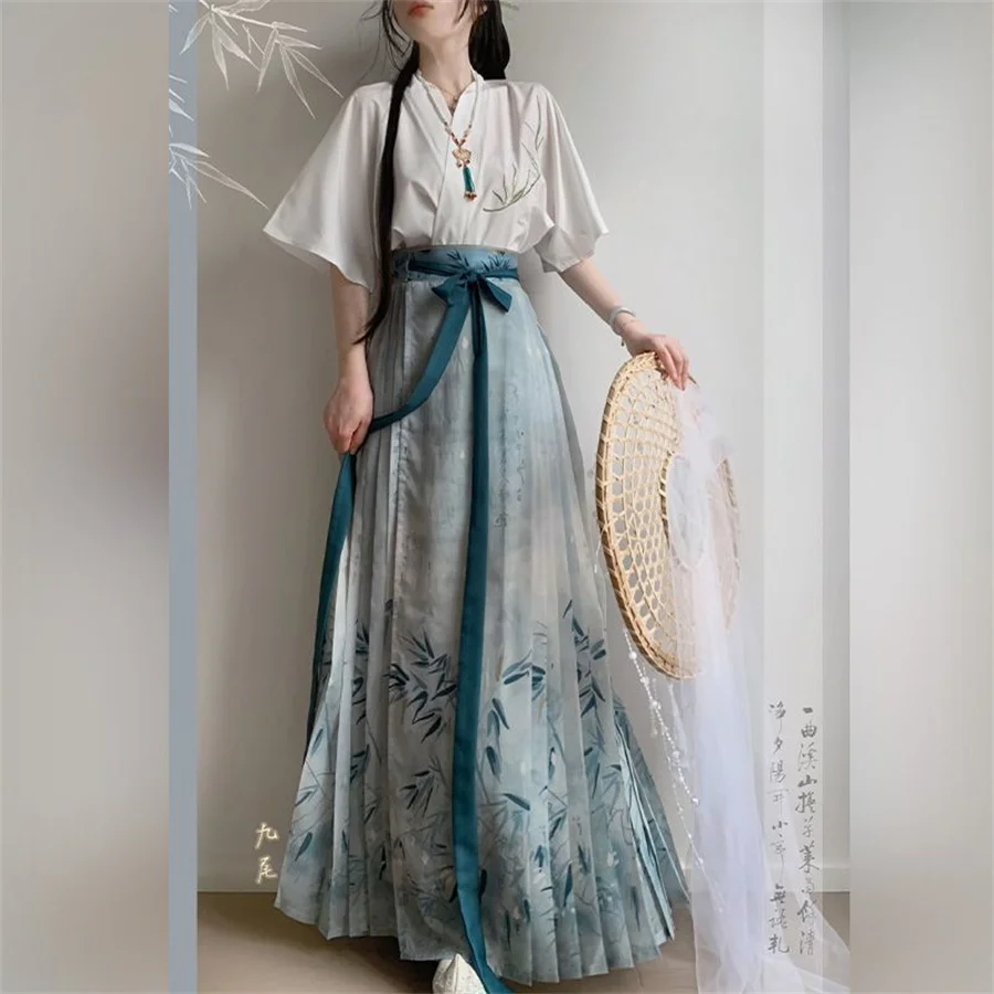 

Original Hanfu Set Skirt Chinese Element Costume Mamianqun Ming Dynasty Horse Face Skirt Chinese Ancient Perform Dress Cosplay