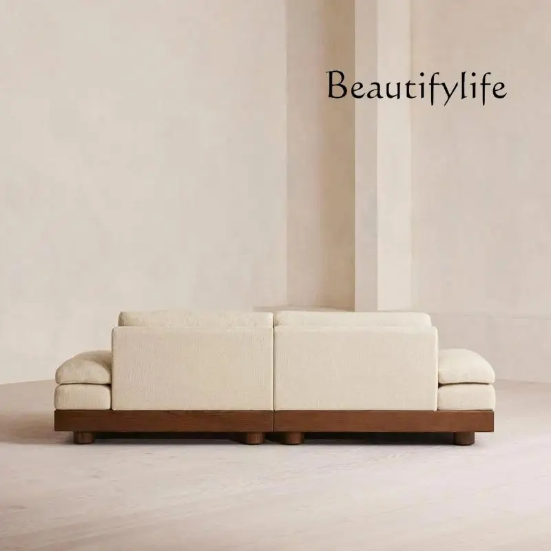 Medieval style solid wood sofa retro module cotton and linen fabric sofa combination Nordic wabi-sabi style