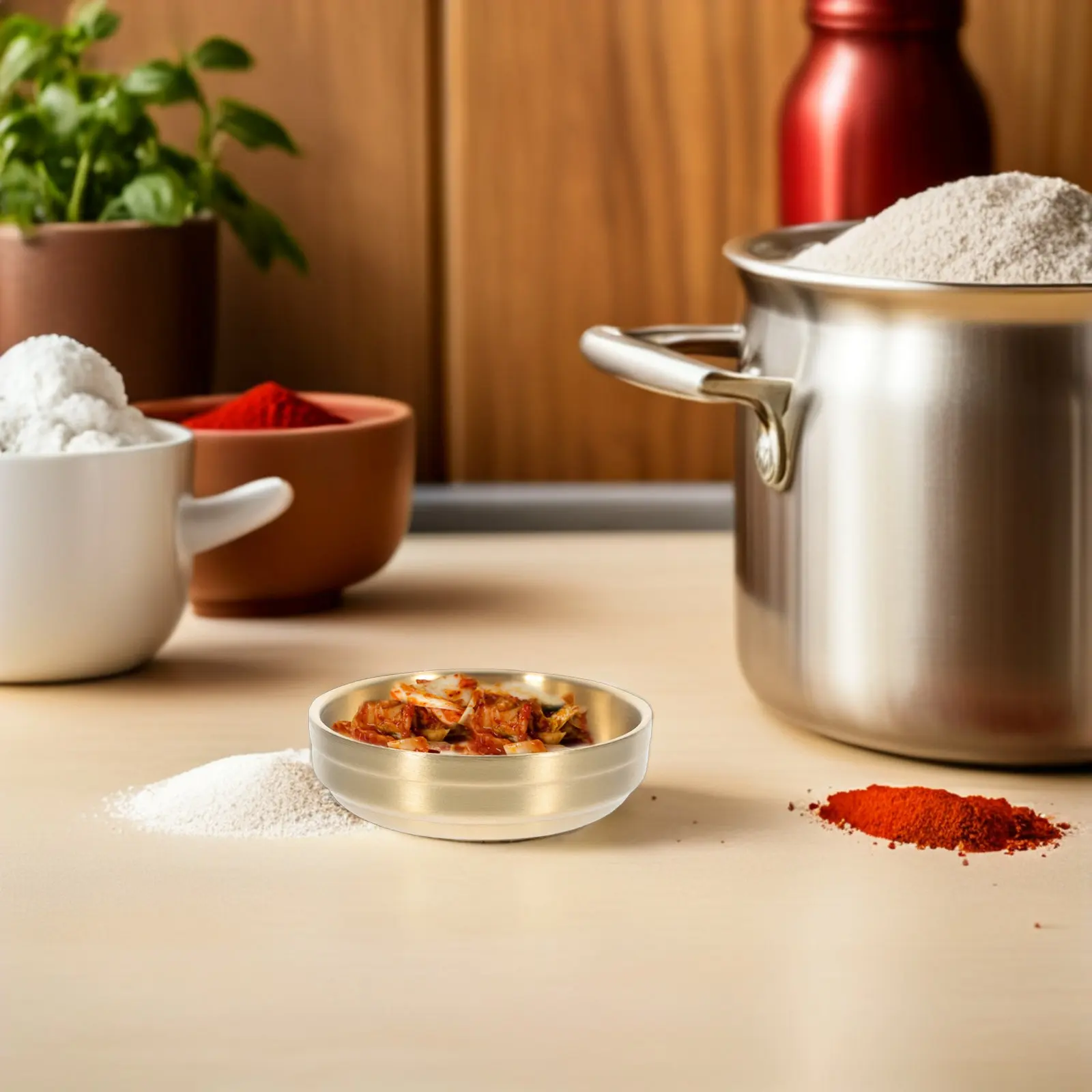 6 tazones pequeños de acero inoxidable dorado estilo coreano para salsas, condimentos, postres, sushi y aperitivos.