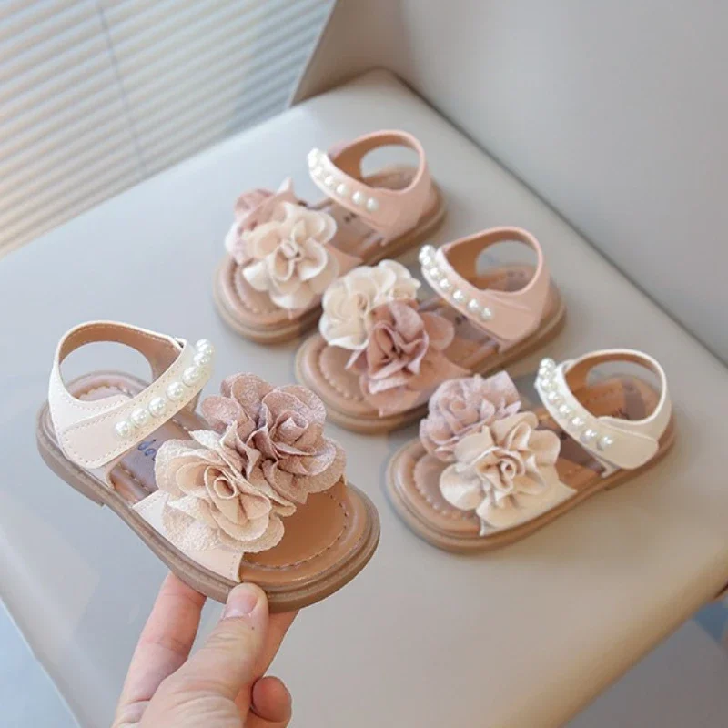 

2025 Summer Children's Sandals New Fashion Flower Girl Princess Sandals Soft Bottom Anti Slip Baby Kid's Flat Casual Beach Shoes