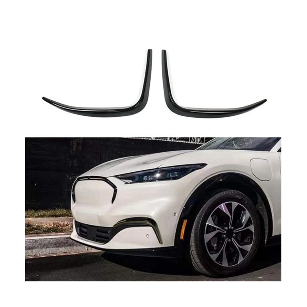 Glossy Black Front Bumper Splitter Spoilers Canard Air Knife Surround Trim for Ford Mustang Mach-E 2020 2021 2022