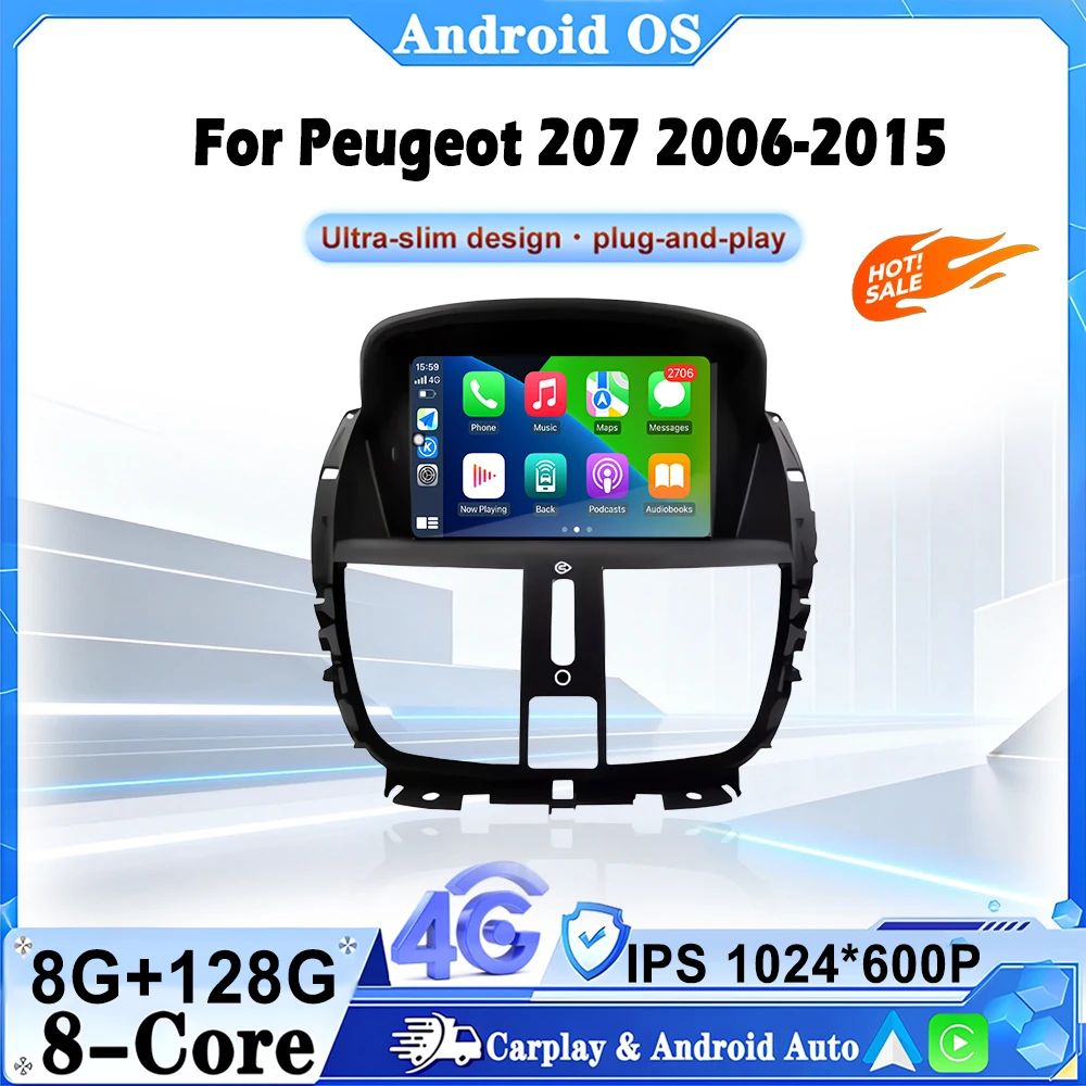 Android 16 Auto Radio For Peugeot 207 2006 2007 2008 2009 2010 2012 2013 2014 2015 WIFI 4G Car Multimedia GPS Navi auto radio