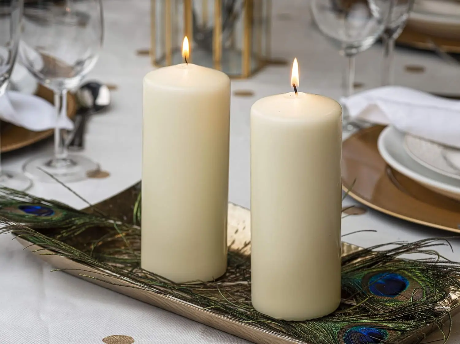 

12 Ivory Pillar Candles - 2.7 x 6.7 inch Unscented Candle Set - Dripless Clean Burning Smokeless Dinner Candle
