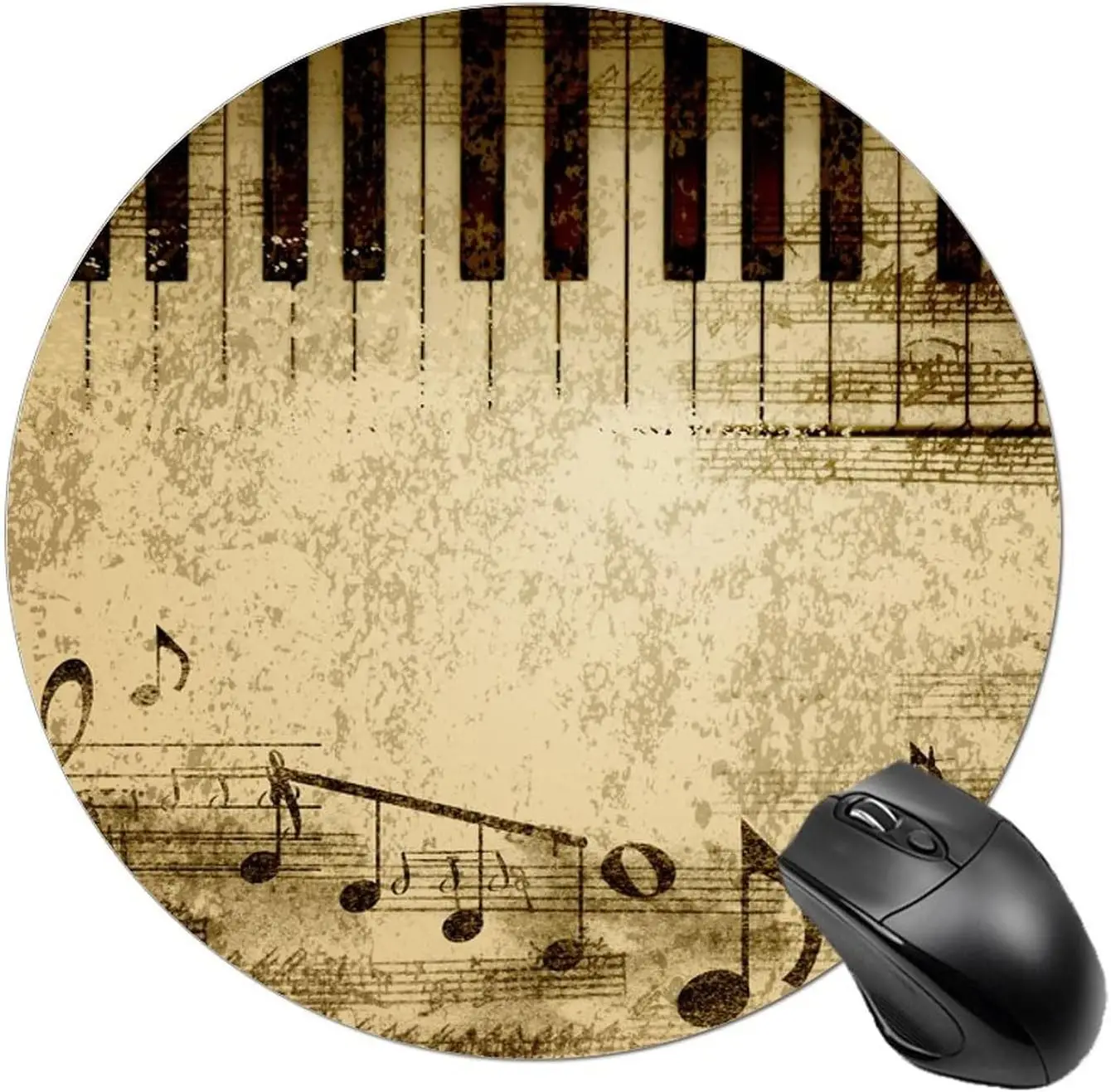 Piano Music Note Round Mouse Pad Cute MousePads Non-Slip Mouse Mat for Home Office for Laptop Computer Gaming Home