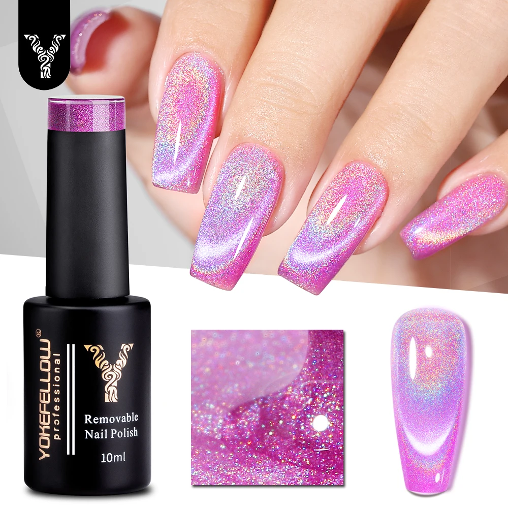 

YOKEFELLOW Rainbow Cat Eye Gel Polish Magnetic Purple Chameleon Holographic 9D Cat Magnetic Gel Nail Polish Sparkle Gel Polish