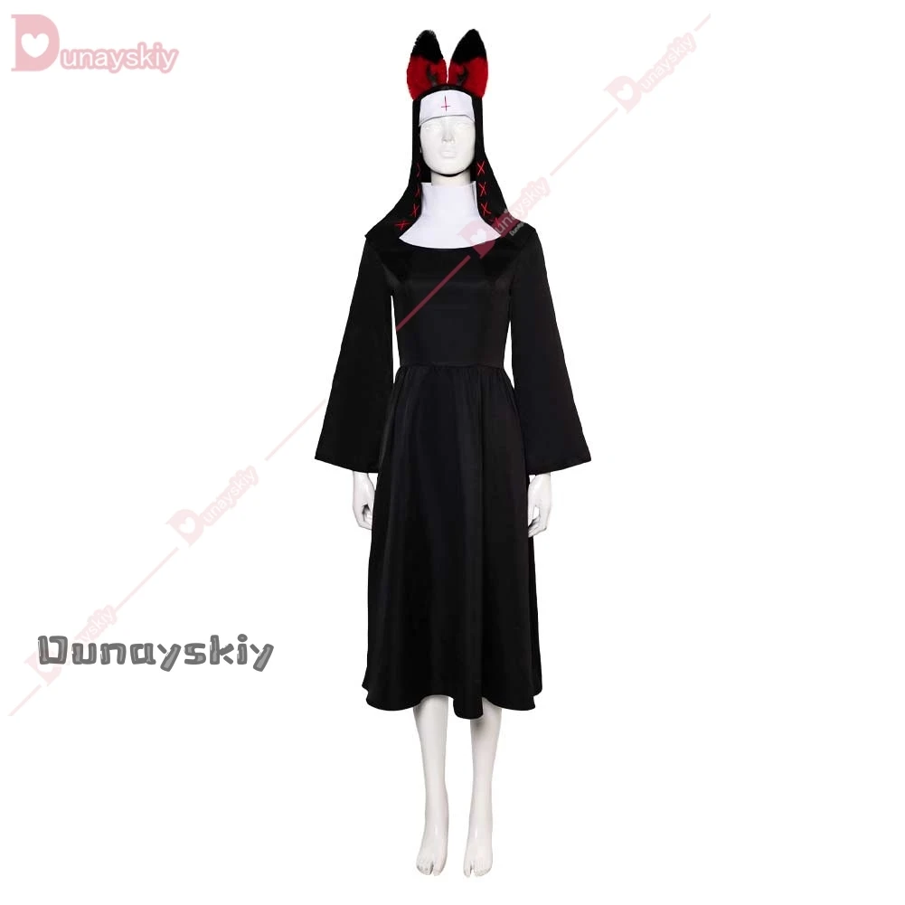 Nun Alastor Cosplay Nun Costume Female Women Adult 2025Halloween Carnival Suit Dress Veil Headwear with Ears Accessory Outfit