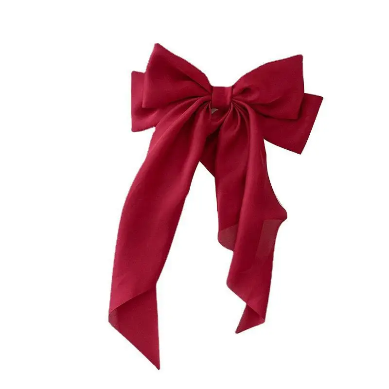 11 Solid Color Satin Ribbon Big Bows Hairpin Spring Clips Hair Accessories for Women Girls Trendy Korean Summer Headwear 2024