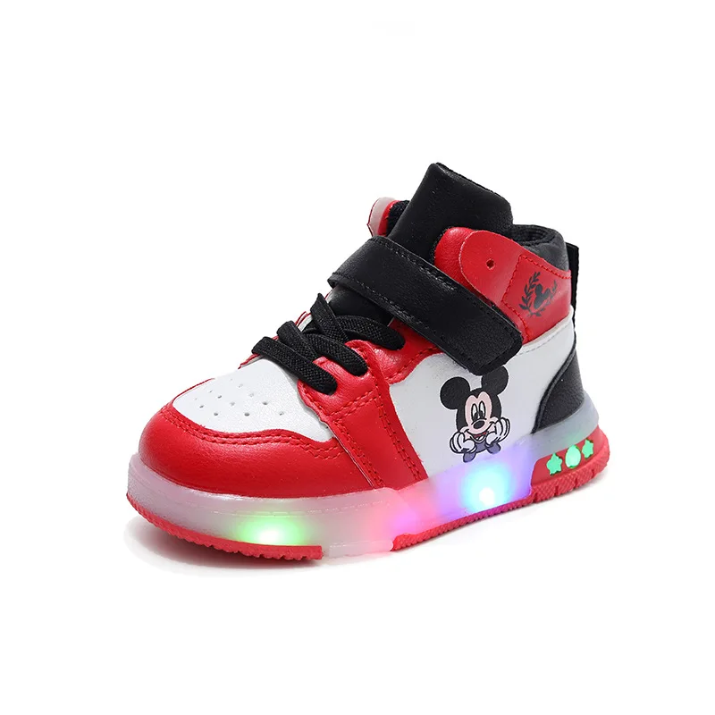 ديزني ميكي ماوس ربيع الخريف جديد فتاة أحذية رياضية LED مضيئة الأطفال مجلس أحذية رياضية حذاء كاجوال للبنين الذين تتراوح أعمارهم بين 1-6