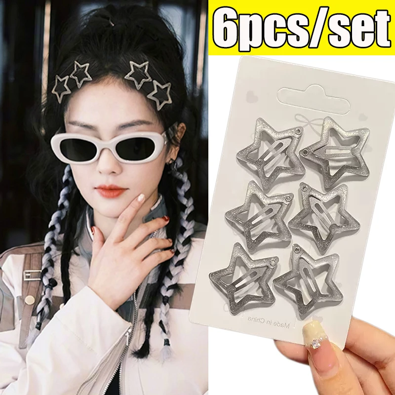 

6pcs Silver Star BB Hair Clips Women Grils Cute Metal Star Hair Clips Side Barrettes Hair Grip Y2K Hair Accessories Headwear