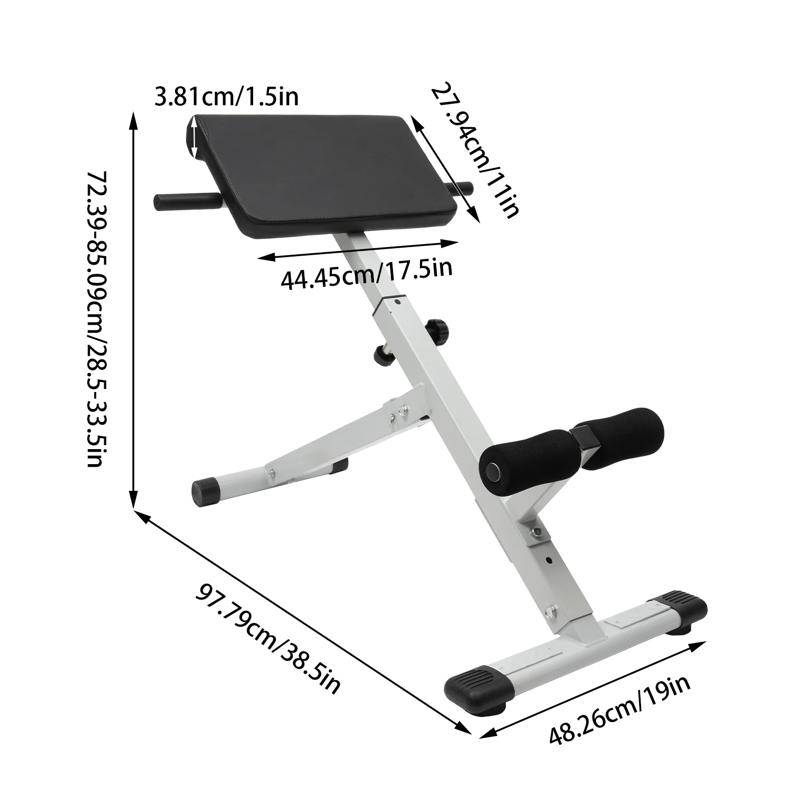 Black / White Roman Chair, Foldable Dumbbell Stool Fitness, Training Bench, 5-Position Adjustable, Steel 330lbs Load, PU Ab Pad, Foam Leg Support, Powder-Coated, Easy Assembly, Anti-Slip Feet, Core Back Ab Exercise, Home Gym Equipment