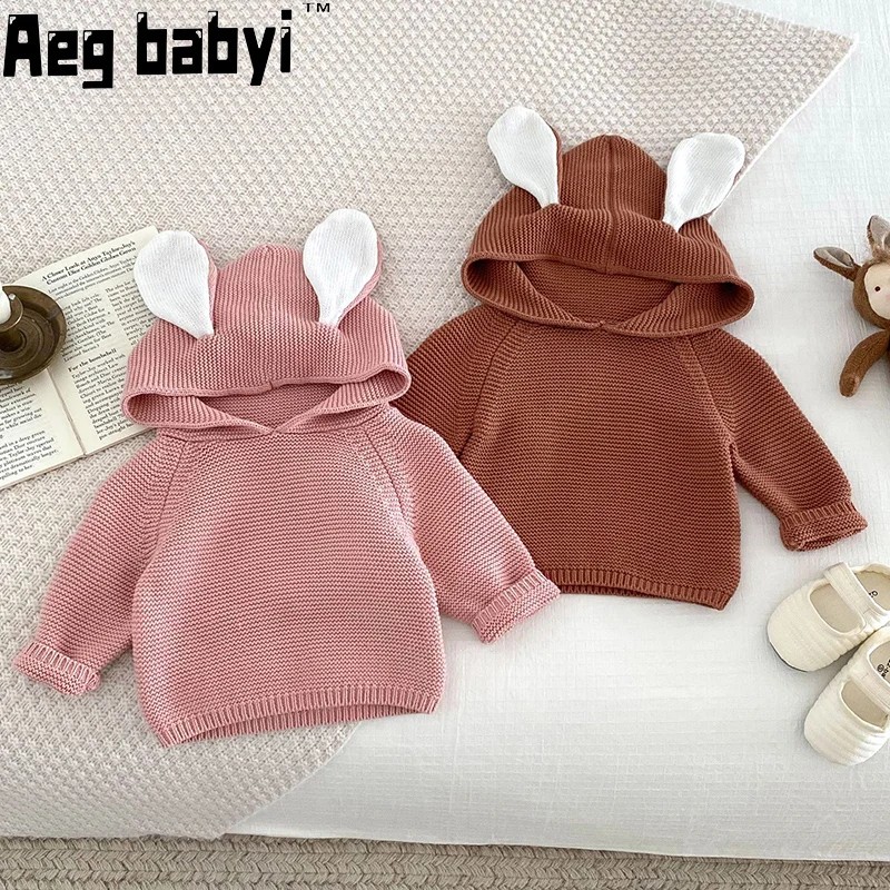 

Baby Clothes Sweater New Autumn Winter Baby Girls Knitted Sweaters Long Sleeve Toddlers Kids Bunny Ears Hooded Knitwear Tops