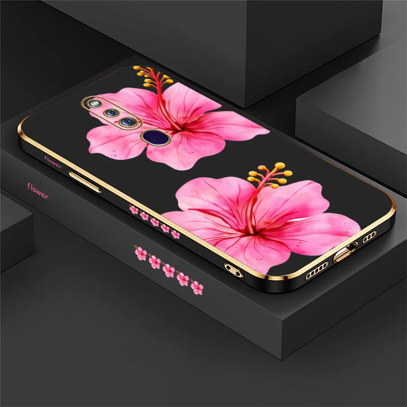 Diagonal Hibiscus Flower Phone Case For OPPO F29 Pro F23 F21 F19 Pro + F17 F15 F11 F9 F5 F1S Lens Protect Plating TPU Cases Capa