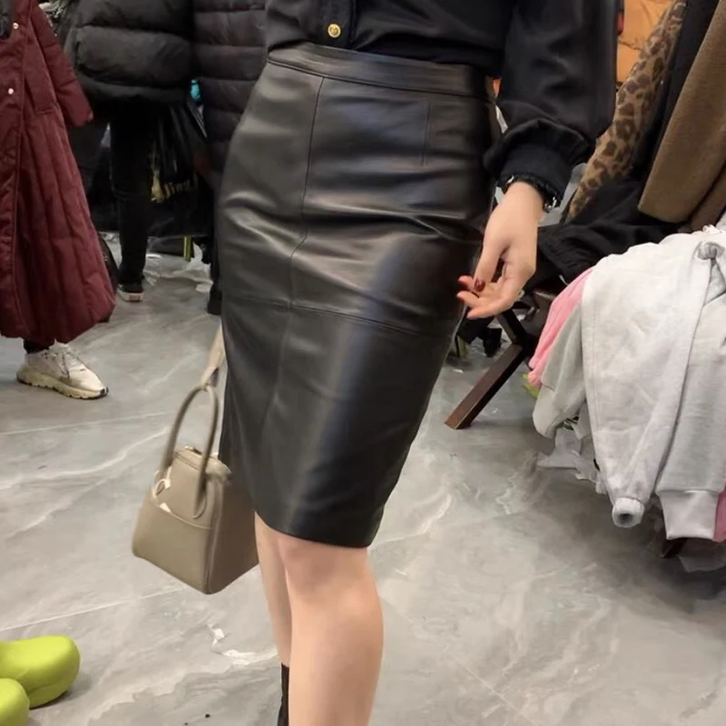 

High Waist A-Line Leather Skirt Women's Slim Fit eepskin Skirt Casual Sle Color for Young Women