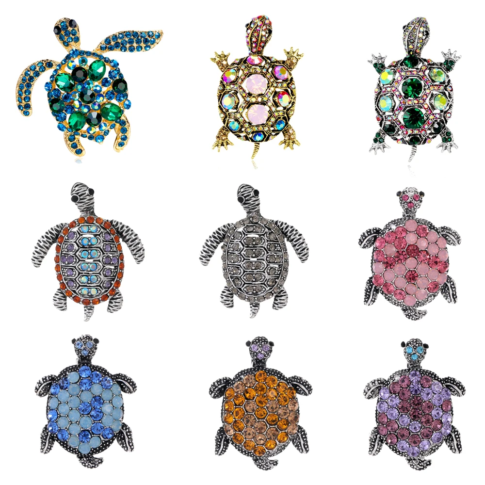 Creative Colorful Turtle Brooches for Men and Women, Rhinestone Crystals, Animal Pins, Jewelry Accessories, Gifts, New Arrivals