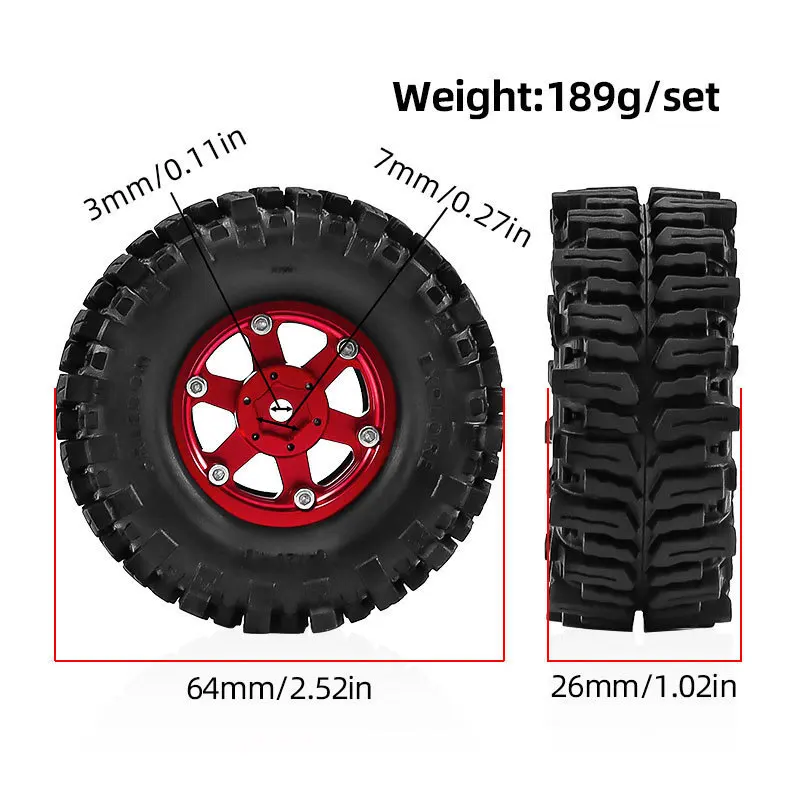 Opony 64mm do 1/18 TRX4M SCX24 FMS Ascent-18, felgi 1.3 cala, metalowe akcesoria tuningowe do samochodów RC, części zamienne