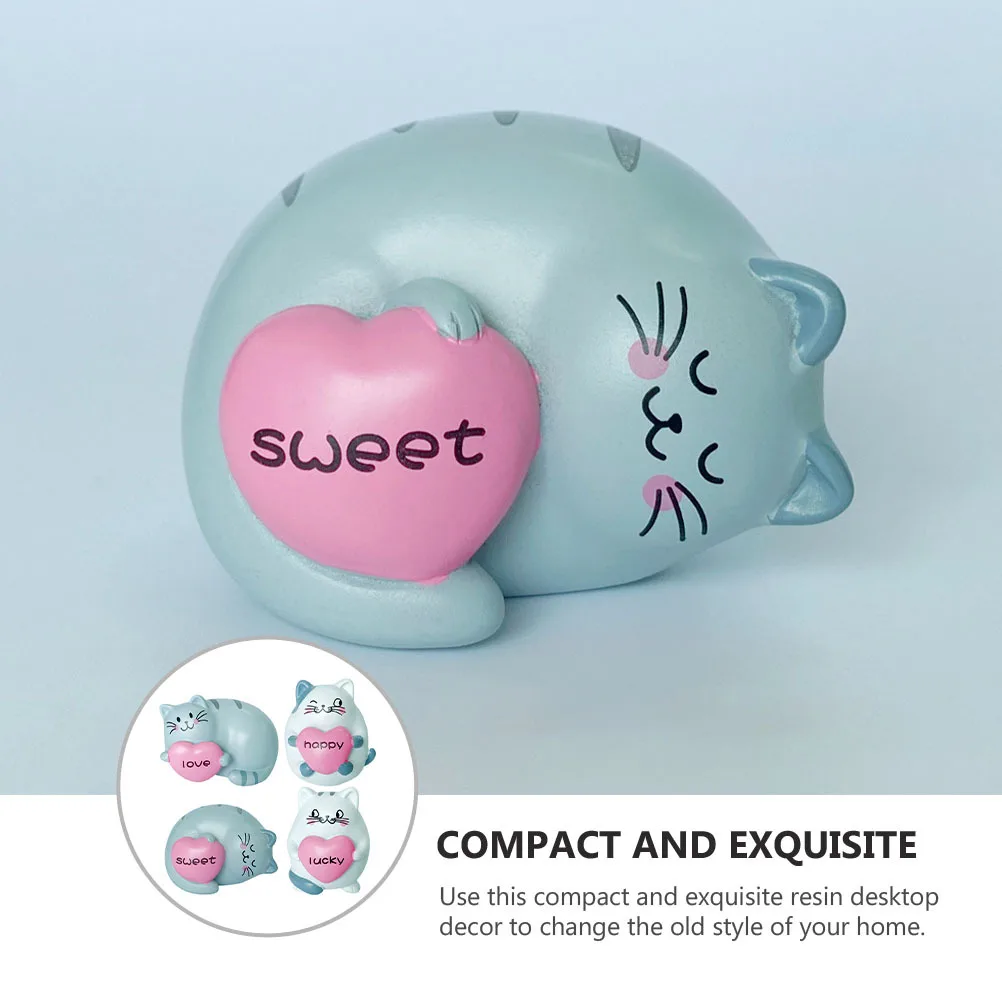 

4Pcs Cat Shaped Resin Cake Adornment Creative Micro Landscape Decor Car Interior Furnishing Decorative Artware Festival Gift