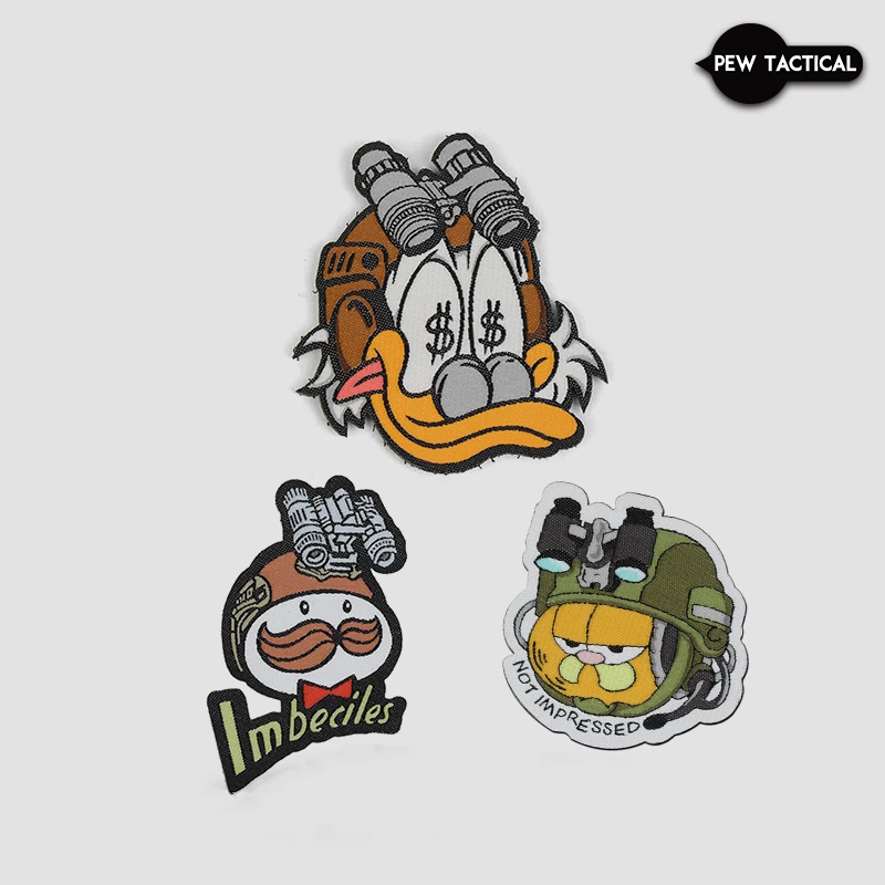 Animals Cartoon Embroidered Patches Tactical Duck Cat Night Vision Device Armband Military Backpack Stickers Clothing Badge