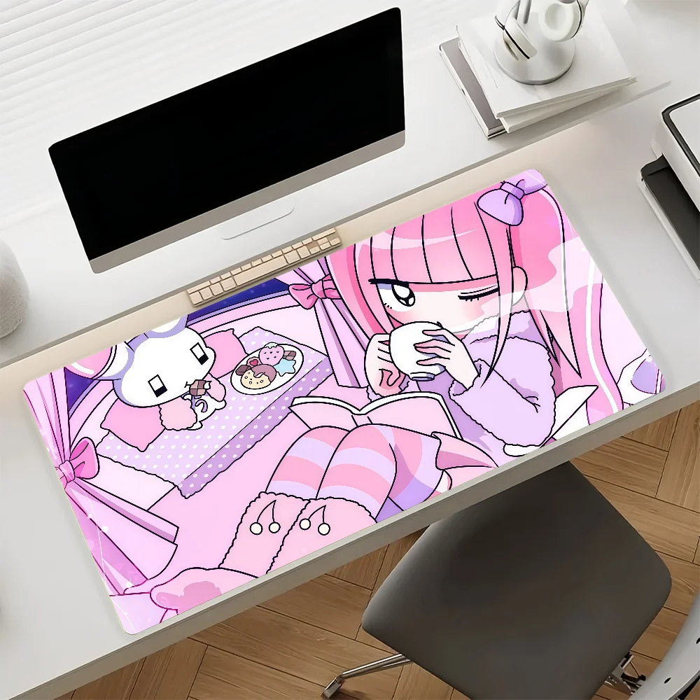 Cartoon Menhera C-Chan Kawaii Pink Mouse Pad Anti Slip Rubber Edge Locked Thickened Laptop Gaming Desk Mat