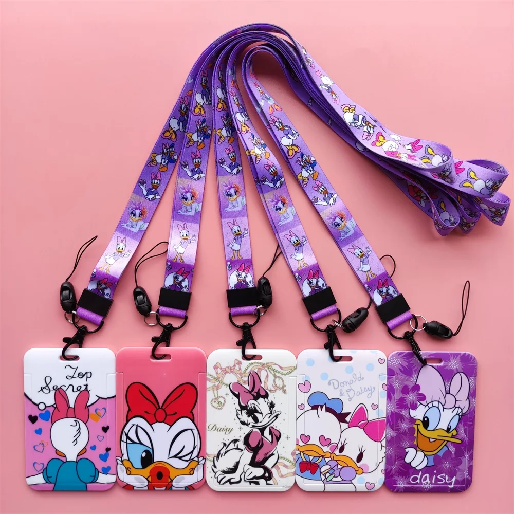 Disney Donald Duck Daisy Damen Mädchen Kunststoff Anime Ausweishalter Mode Abzeichen Schiebearbeit Namensschild Bus Lanyard Kartenetui