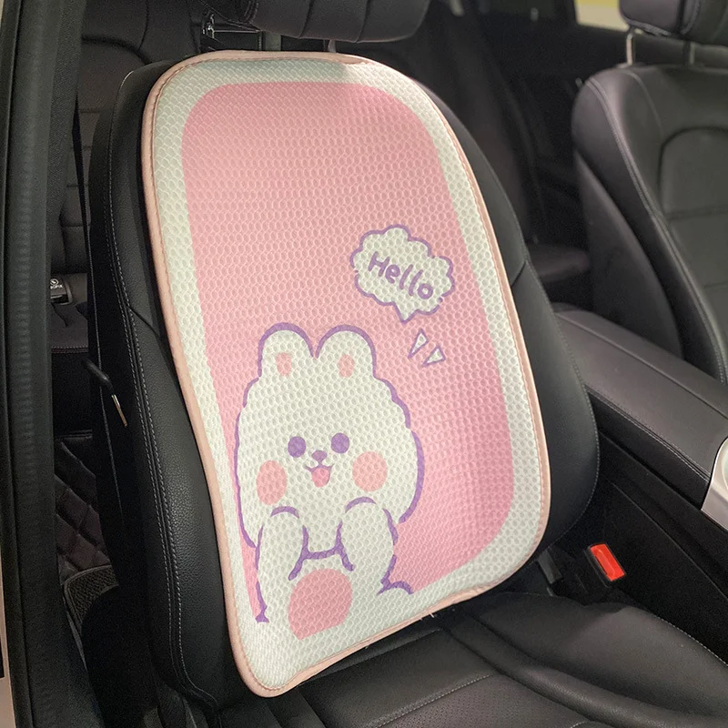 Pink and White Cartoon Bear Car Seat Cushion Ice Silk Car Comfortable Breathable Car Cushion Four Seasons General Models